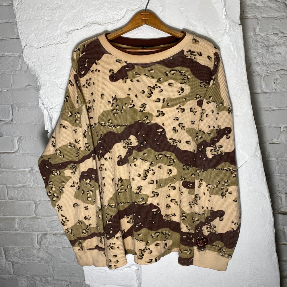 Desert Camo Waffle Knit Thermal Long Sleeve Vintage Mens XL